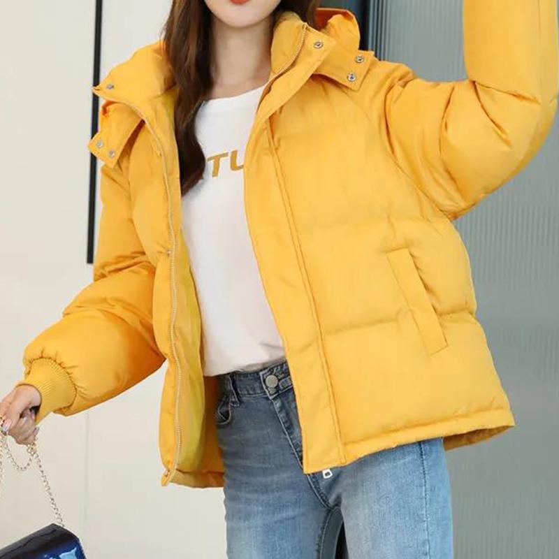 Winter Damen Kapuzen Reißverschluss Lose Daunenjacke Damen Einfarbig Kurze Dick Gepolsterte Jacke