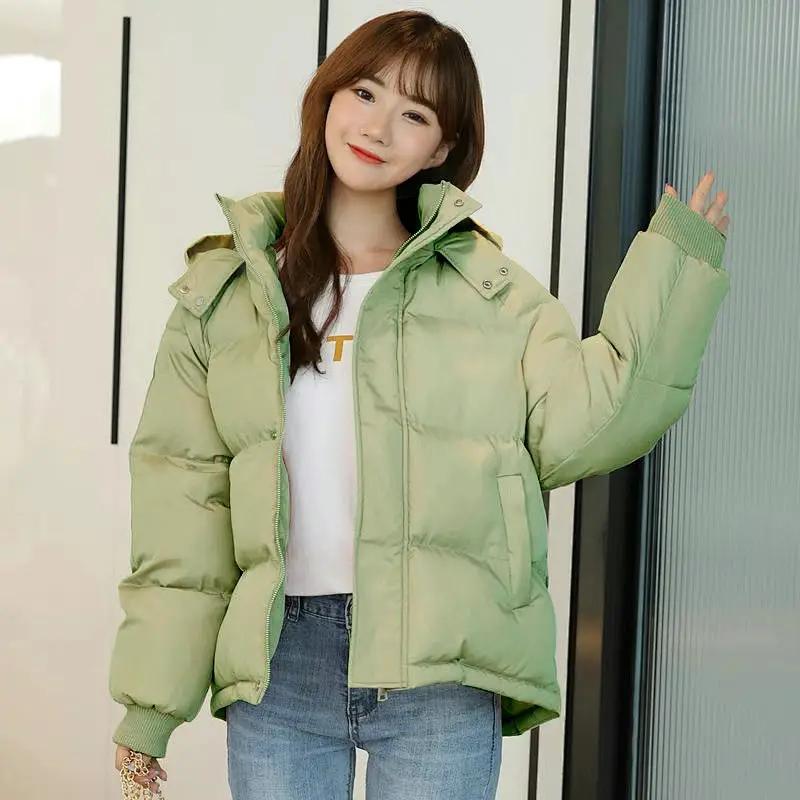 Winter Damen Kapuzen Reißverschluss Lose Daunenjacke Damen Einfarbig Kurze Dick Gepolsterte Jacke